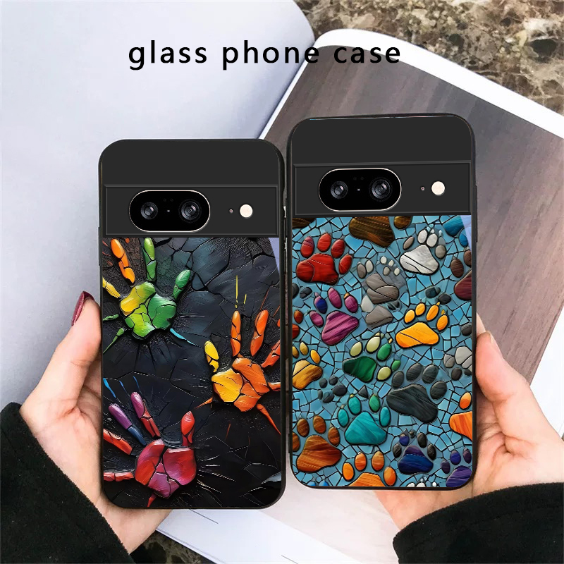 Google Pixel 8A - Capa de Vidro Preta com Estampa