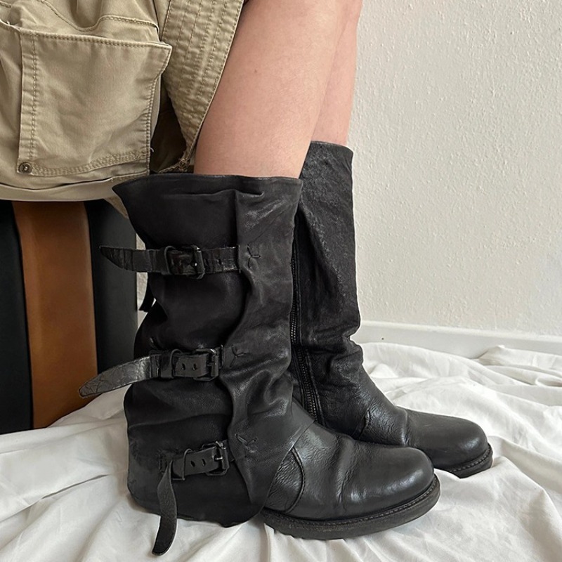 Leather Classic Strap - Botas Clássicas Femininas Retrô de Luxo